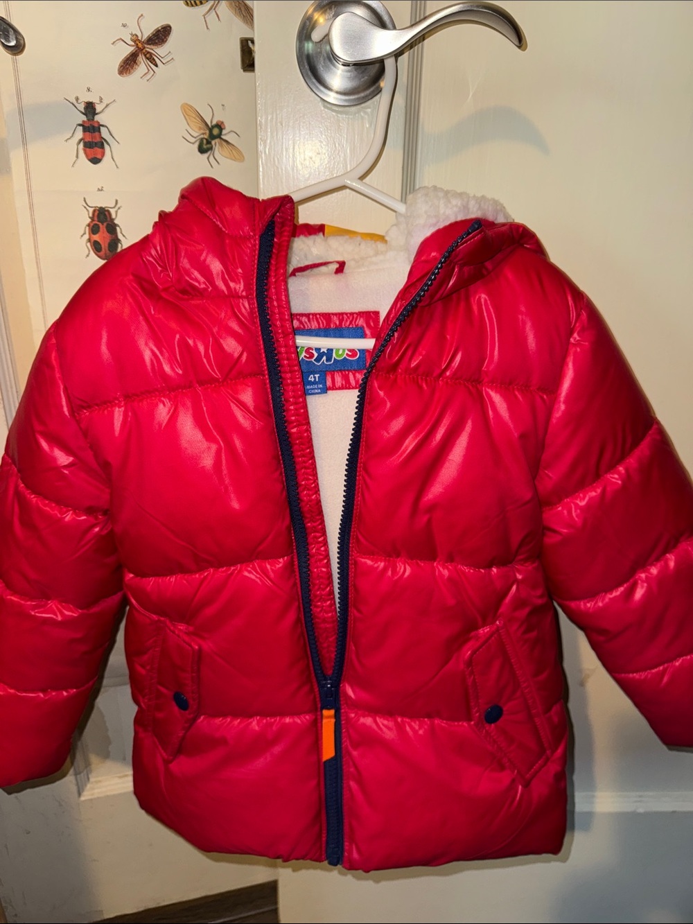 Red Puffer Hooded Jacket for Kids - Cozy Sherpa | 4T